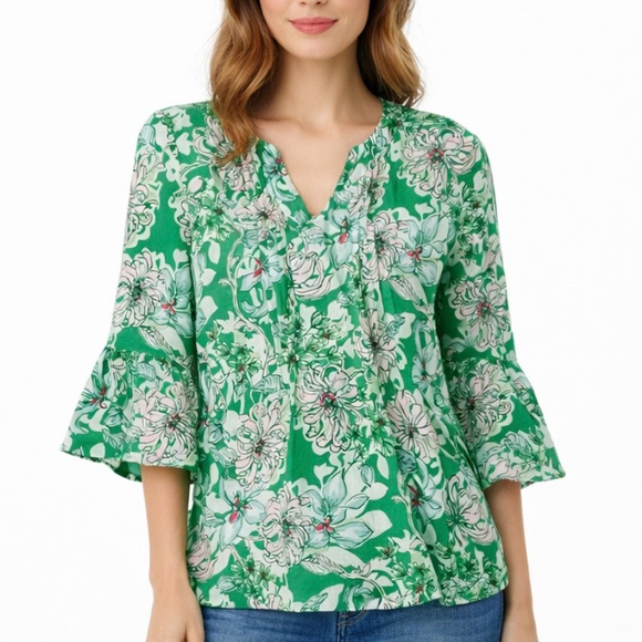 Lilly Pulitzer Tops - Lilly Pulitzer Hollie Spearmint Green Floral Linen Tunic Top